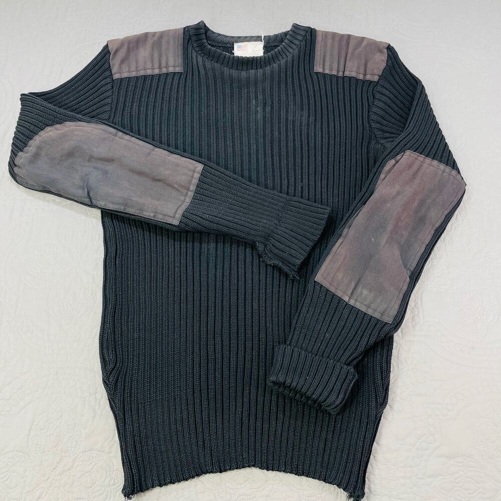 Vintage‎ Rothco Wool Sweater Military Black Patches 52 Ribbed Stretch Brigade